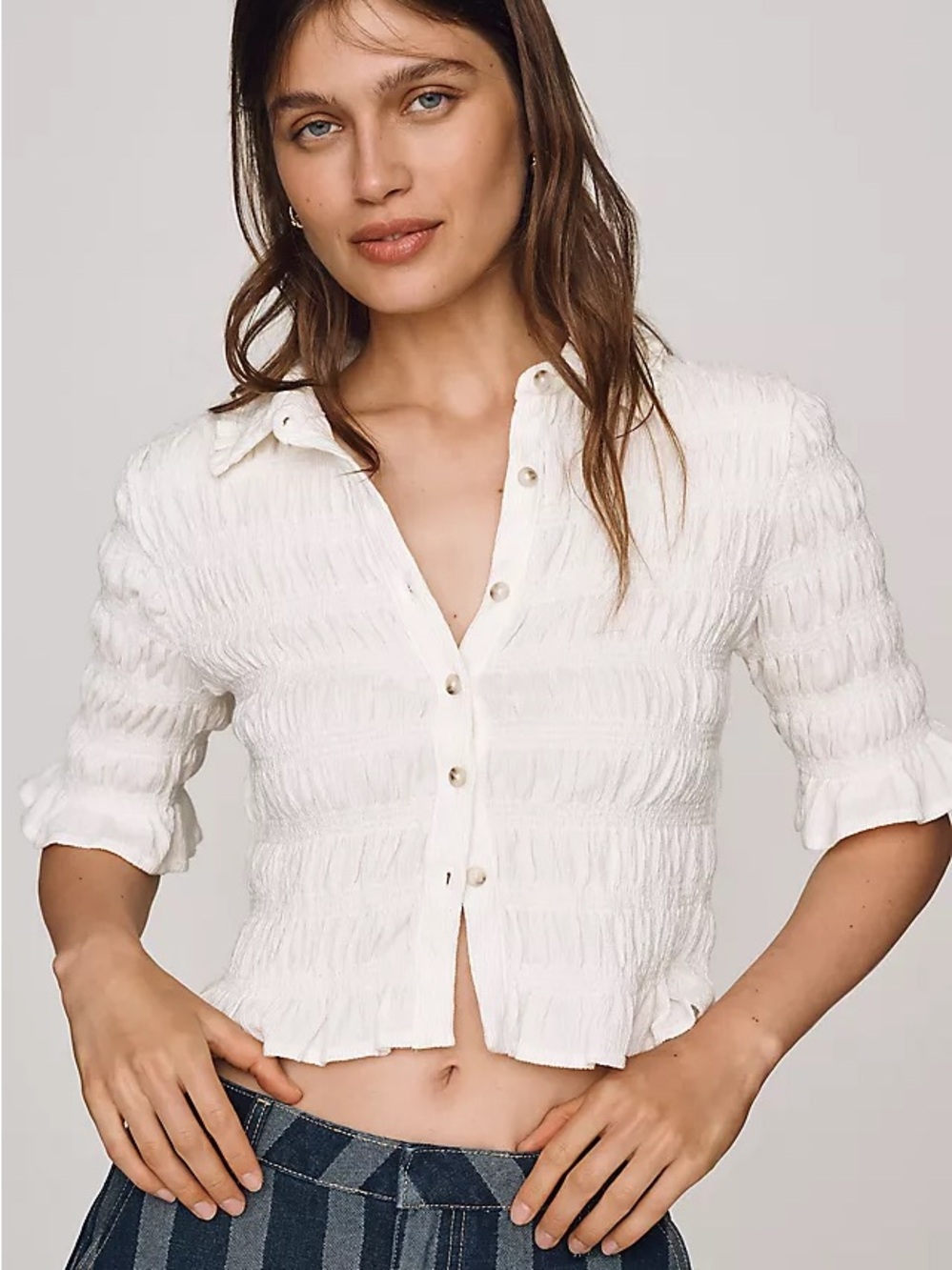 Anthropologie - Maeve Smocked Button Front Top